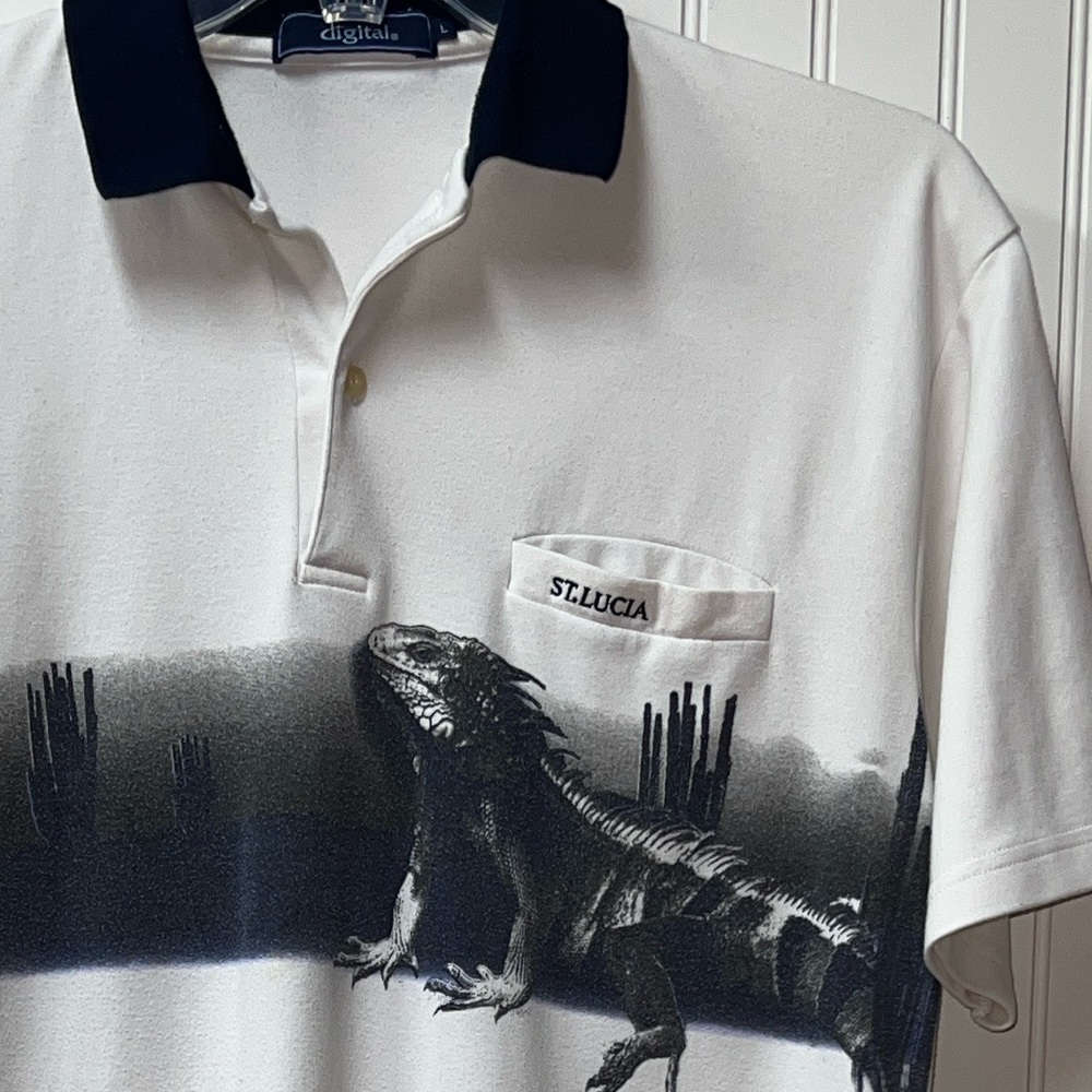 80s Iguana Lizard St. Lucia Polo Shirt L Vintage